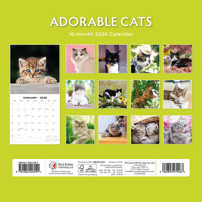 Adorable Cats 2026 Premium Square Wall Calendar