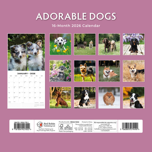 Adorable Dogs 2026 Premium Square Wall Calendar