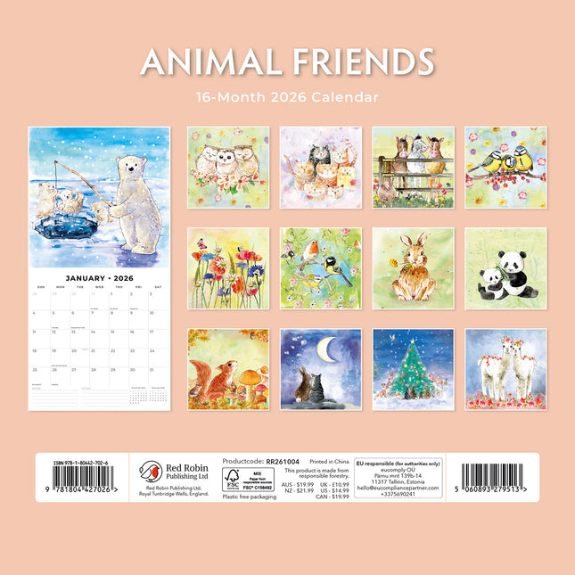 Animal Friends 2026 Premium Square Wall Calendar