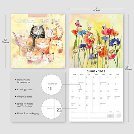 Animal Friends 2026 Premium Square Wall Calendar