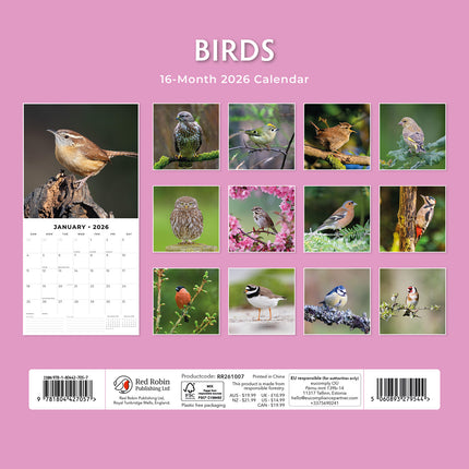 Birds 2026 Premium Square Wall Calendar