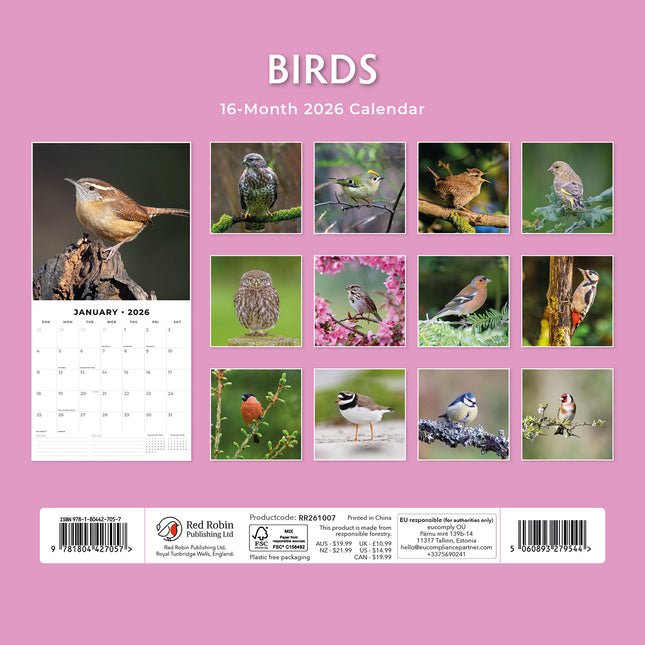 Birds 2026 Premium Square Wall Calendar