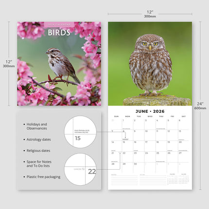 Birds 2026 Premium Square Wall Calendar