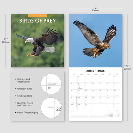 Birds Of Prey 2026 Premium Square Wall Calendar