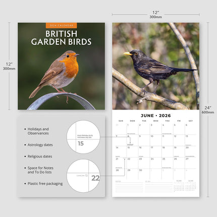 British Garden Birds 2026 Premium Square Wall Calendar