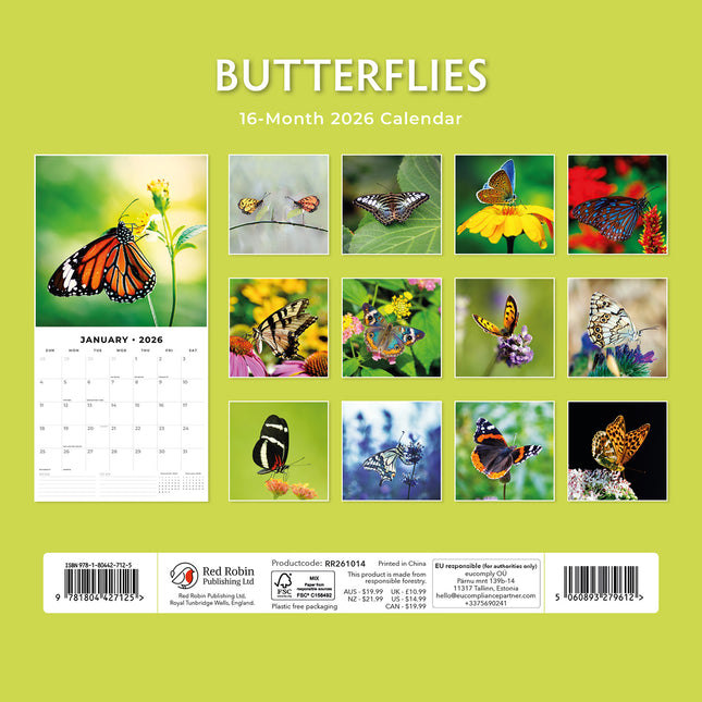 Butterflies 2026 Premium Square Wall Calendar