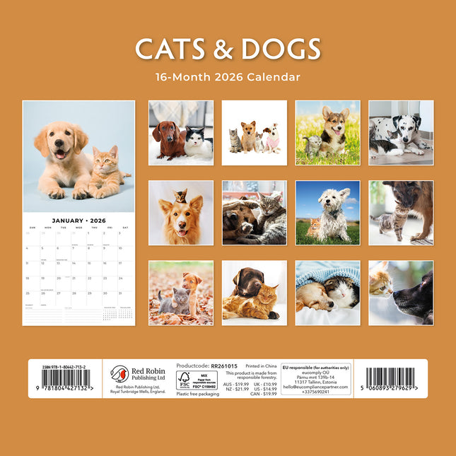 Cats And Dogs 2026 Premium Square Wall Calendar