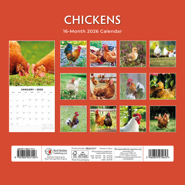 Chickens 2026 Premium Square Wall Calendar