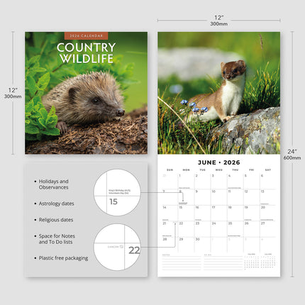 Country Wildlife 2026 Premium Square Wall Calendar