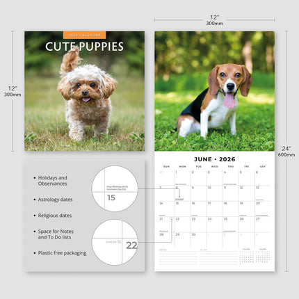 Cute Puppies 2026 Premium Square Wall Calendar