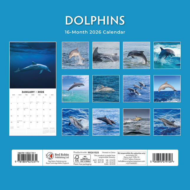 Dolphins 2026 Premium Square Wall Calendar