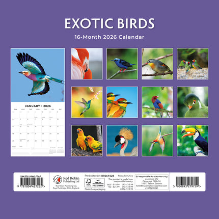 Exotic Birds 2026 Premium Square Wall Calendar