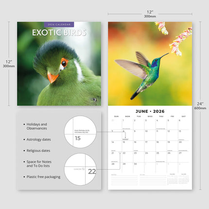 Exotic Birds 2026 Premium Square Wall Calendar
