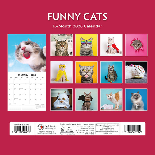 Funny Cats 2026 Premium Square Wall Calendar