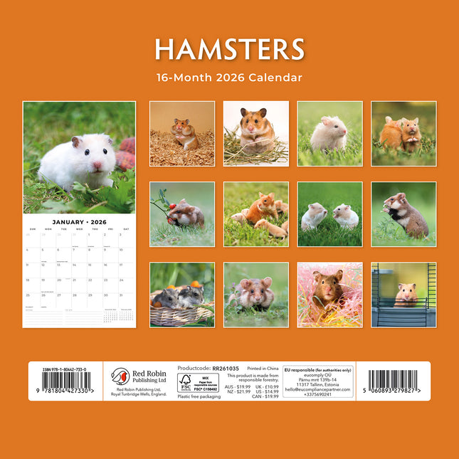 Hamsters 2026 Premium Square Wall Calendar