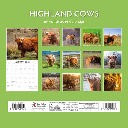 Highland Cows 2026 Premium Square Wall Calendar