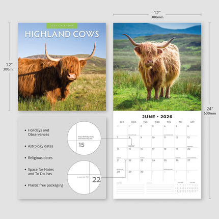 Highland Cows 2026 Premium Square Wall Calendar