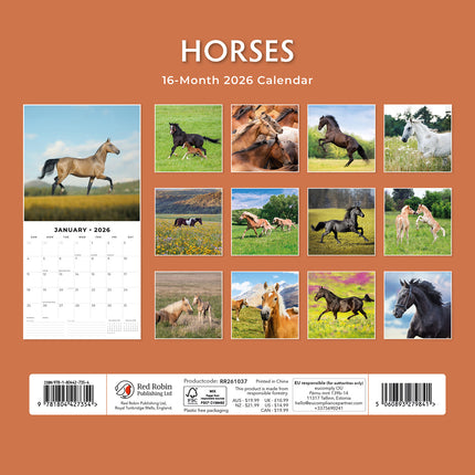 Horses 2026 Premium Square Wall Calendar