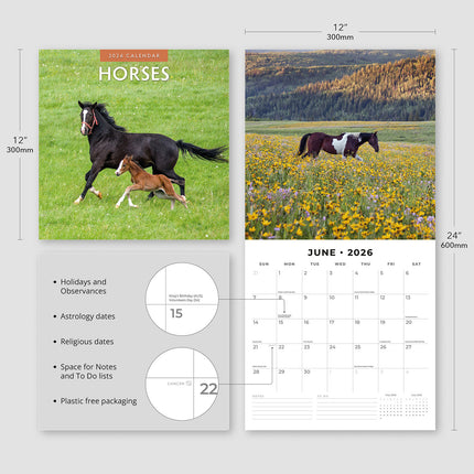 Horses 2026 Premium Square Wall Calendar