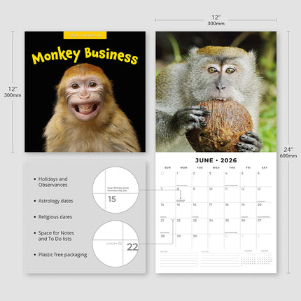 Monkey Business 2026 Premium Square Wall Calendar