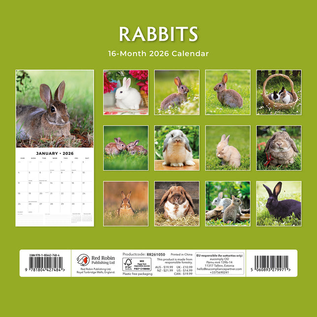 Rabbits 2026 Premium Square Wall Calendar