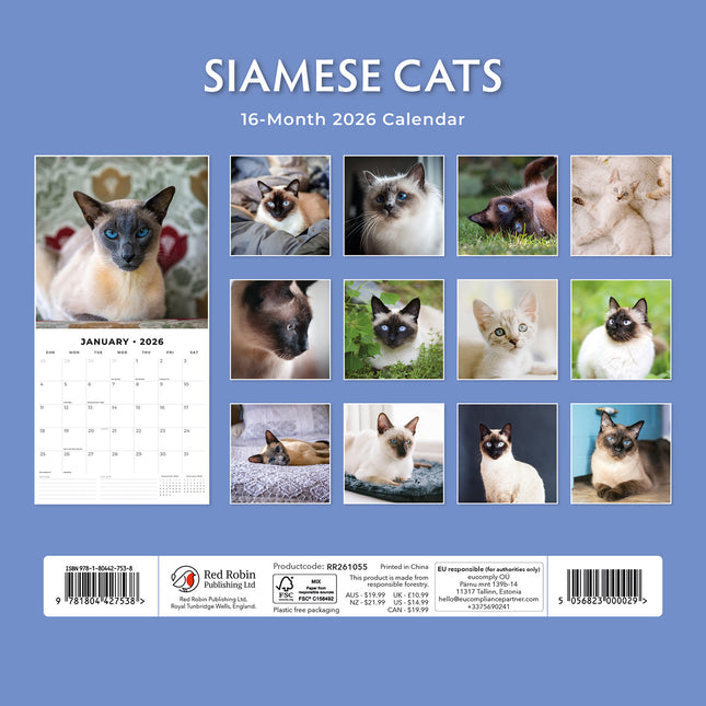 Siamese Cats 2026 Premium Square Wall Calendar