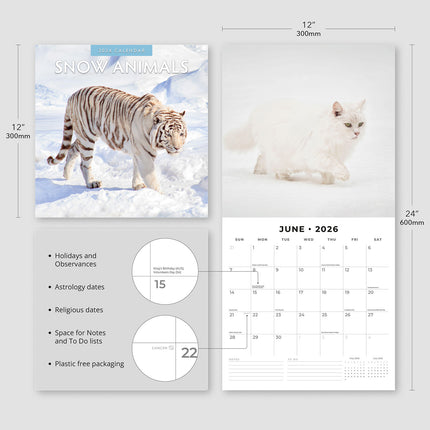 Snow Animals 2026 Premium Square Wall Calendar