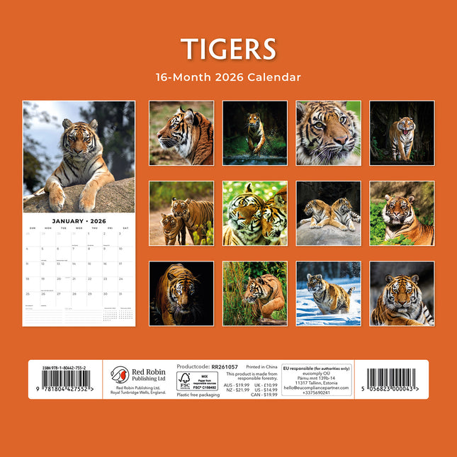 Tigers 2026 Premium Square Wall Calendar