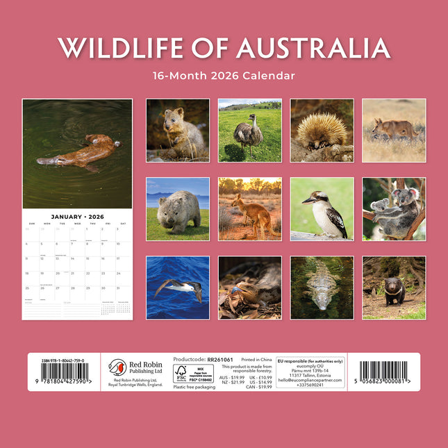 Wildlife Of Australia 2026 Premium Square Wall Calendar