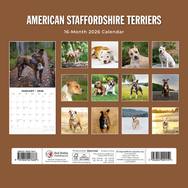 American Staffordshire Terriers 2026 Premium Square Wall Calendar