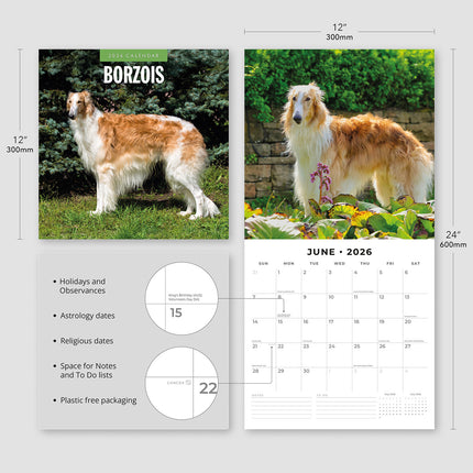Borzois 2026 Premium Square Wall Calendar