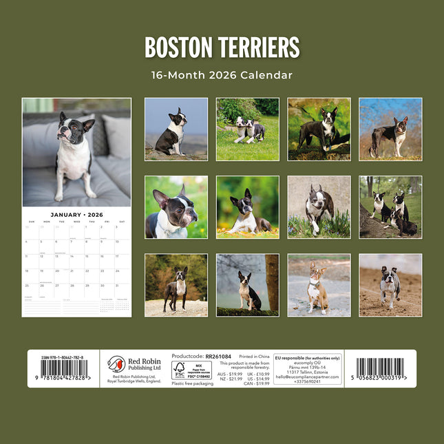 Boston Terriers 2026 Premium Square Wall Calendar