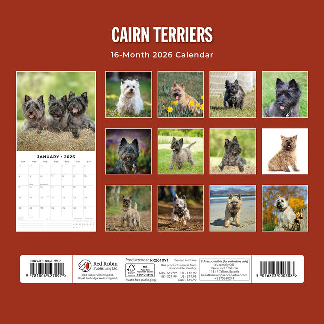 Cairn Terriers 2026 Premium Square Wall Calendar