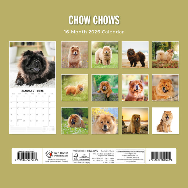 Chow Chows 2026 Premium Square Wall Calendar