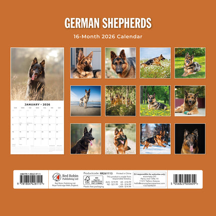 German Shepherds 2026 Premium Square Wall Calendar
