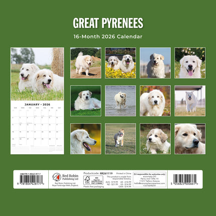 Great Pyrenees 2026 Premium Square Wall Calendar