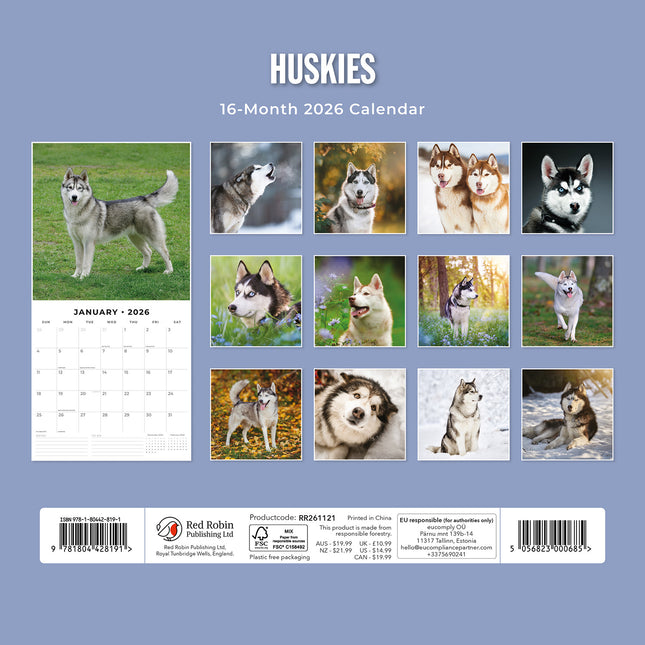Huskies 2026 Premium Square Wall Calendar