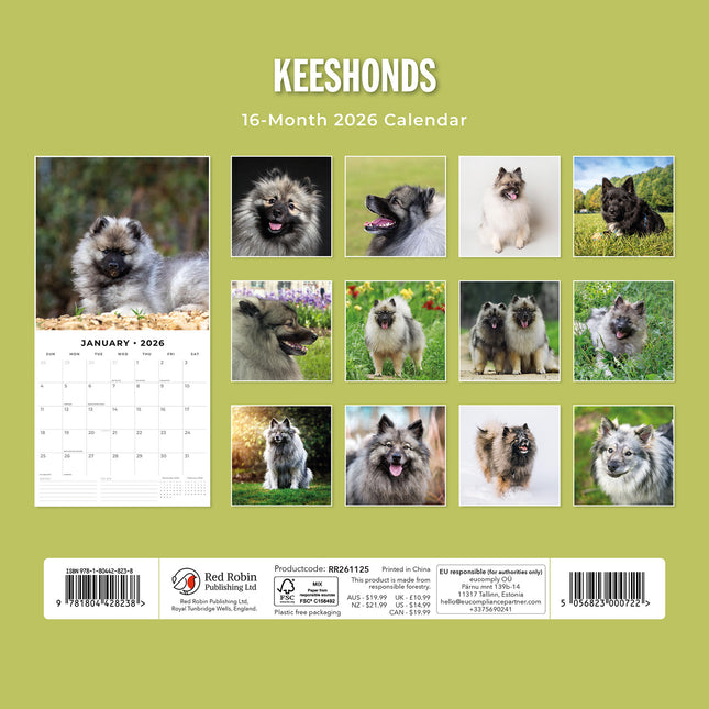 Keeshonds 2026 Premium Square Wall Calendar