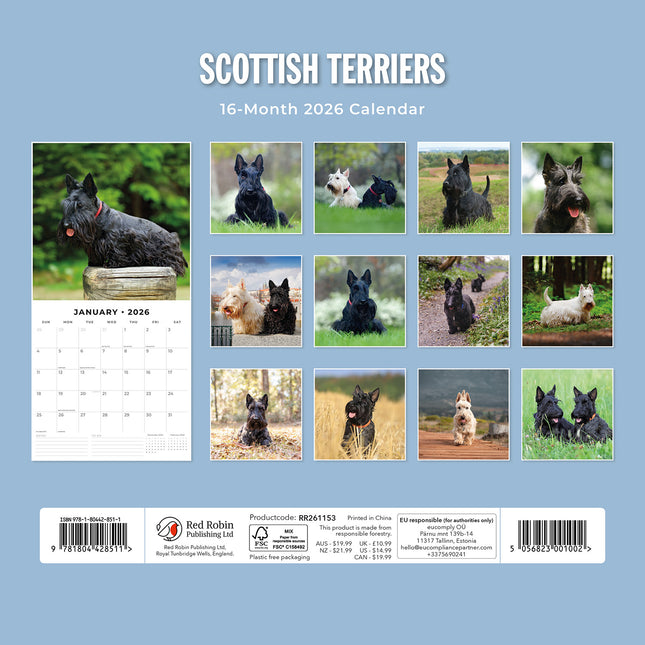Scottish Terriers 2026 Premium Square Wall Calendar