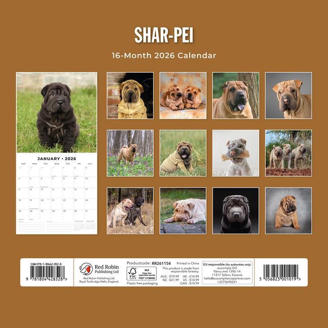 Shar Pei 2026 Premium Square Wall Calendar