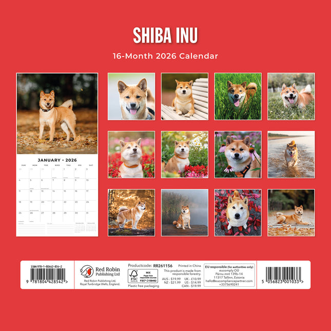 Shiba Inu 2026 Premium Square Wall Calendar
