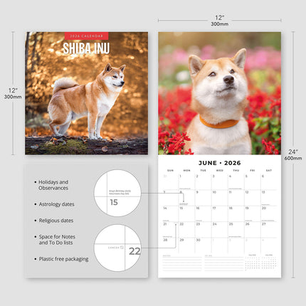 Shiba Inu 2026 Premium Square Wall Calendar