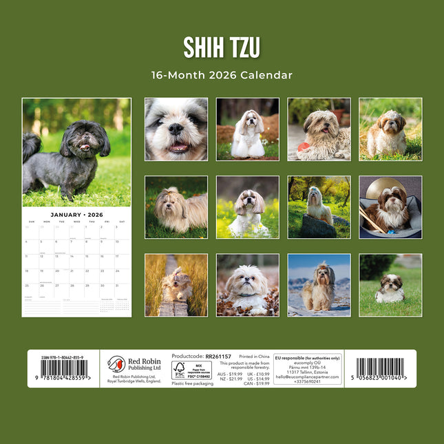 Shih Tzu 2026 Premium Square Wall Calendar