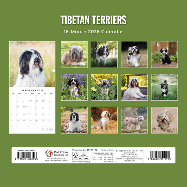 Tibetan Terriers 2026 Premium Square Wall Calendar