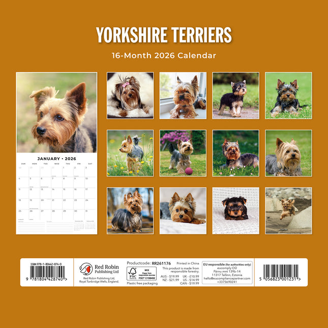Yorkshire Terriers 2026 Premium Square Wall Calendar