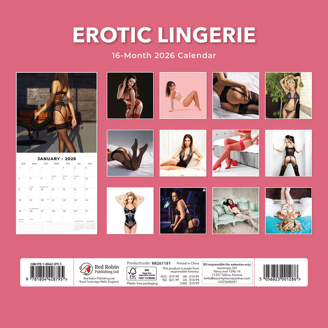 Erotic Lingerie 2026 Premium Square Wall Calendar