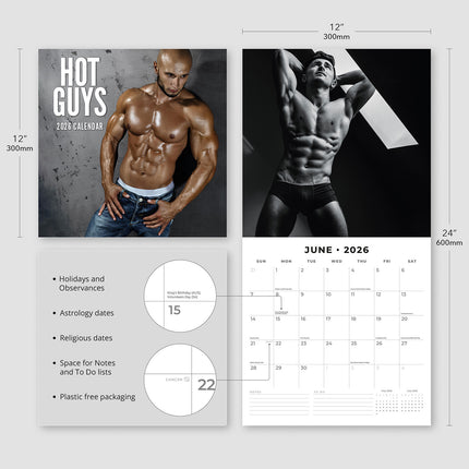 Hot Guys 2026 Premium Square Wall Calendar