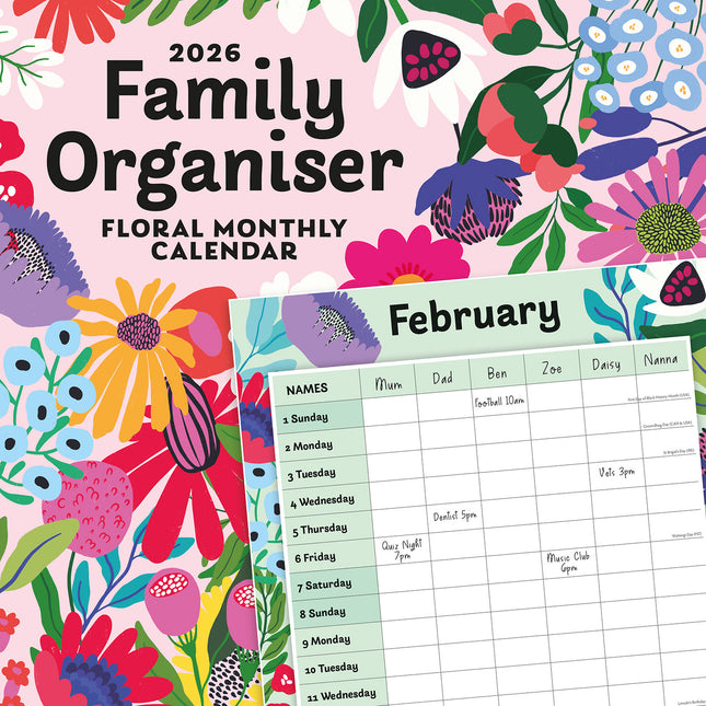 Floral Family Organiser 2026 Premium Square Wall Calendar