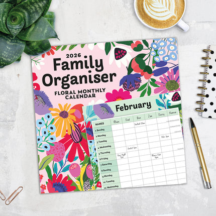 Floral Family Organiser 2026 Premium Square Wall Calendar