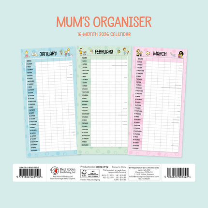 Mums Organiser 2026 Premium Square Wall Calendar